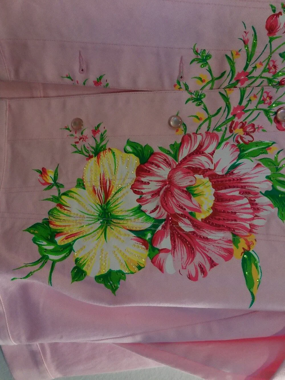 DIANE'S ESSENTIALS Pink Denim Jacket Size Large - Picture 5 of 11